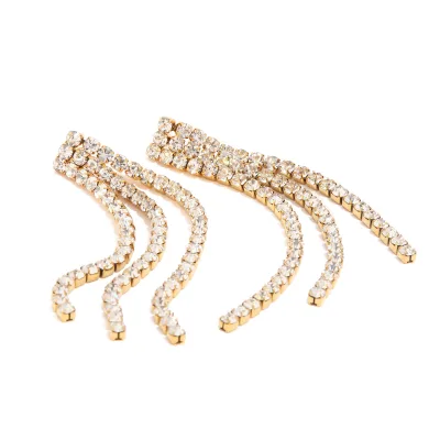BJG0186E Classic New Fashion 18K Gold Plated Stainless Steel Enamel Tassel Cubic Zirconia Unisex Cuff Earrings