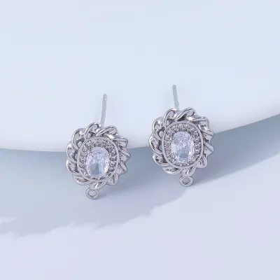 Zhongxing Luxurious Elegant Women's Ear Studs French High End Feel Zircon Ear Studs With Herringbone Pattern Silver Ear Wires