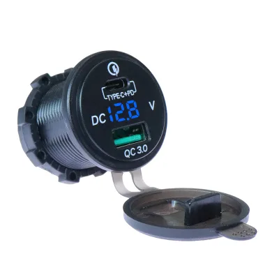 12V High Speed PD Dual Port Usb Car Charger Waterproof Type C Charger Usb Multi Charger Voltage Display for Marine RV