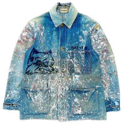 DIZNEW Chinese Clothing Manufacturers Custom Spray Painted Printed Jeans Jacket American Designer Button up Branded Jacket Men