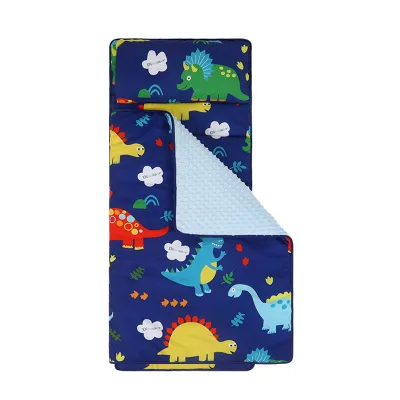 New Arrival Washable Quilted Kids Nap Mat Cartoon Animal Pattern Rollable Mat with Pillow Blanket for Boys Girls