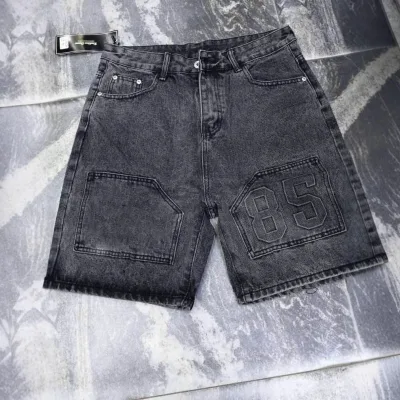 Custom OverSized Broad Loose Casual Fit Vintage Light Blue Wide Leg for Men Emboss Washed Denim Half Pant Jean ShortsJean Shorts
