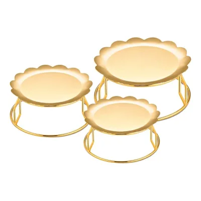 3-Piece Sunflower Shaped Elegant Dessert Plates Stands (Gold/Silver/Black)-Dishwasher Safe Metal Cake Serving Plates for Wedding