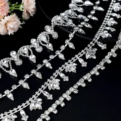 Handmade Metal Jewelry Rhinestone Chain Sew-On Technique for Clothing Accessories Horse Eye Fancy Claw Decorative Chain for DIY