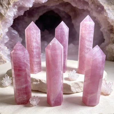 Wholesale High Quality 20cm Natural Pink Rose Quartz Wand Crystal Towers for Collection & Spiritual Decor
