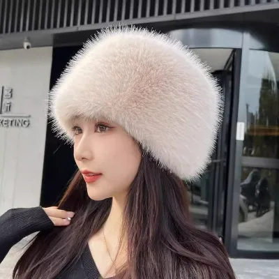 Winter Hat Faux Fur Fox Fur Plush Bucket Hat Thickened Warm Ear Protection Fairy Hat