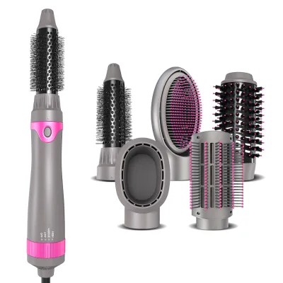 5-in-1 Ionic Plastic Hair Dryer & Volumizer Brush with Detachable Heads-Electric Hot Comb for Household Use