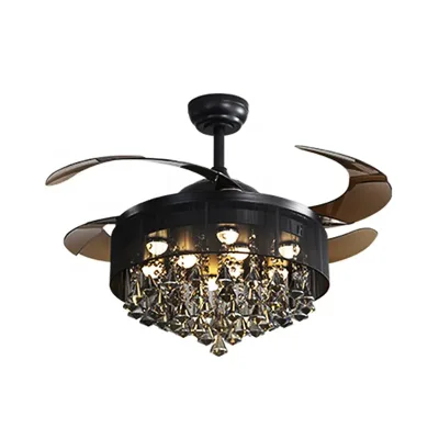 Remote Control 3 Changing 42" Reversible Retractable Crystal Ceiling Fan Chandelier Light