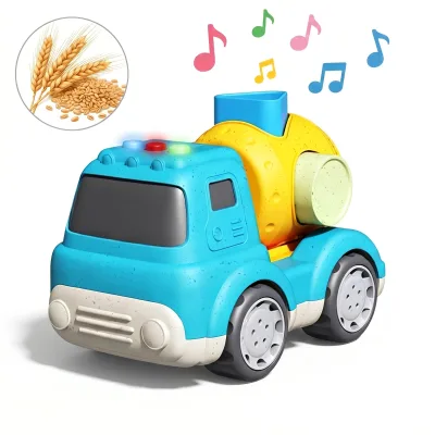 Zhorya Wheat Straw Inertial Truck Pull Back Car Building Blocks Shape Sorting Cartoon Mini Sliding Truck with Light Music