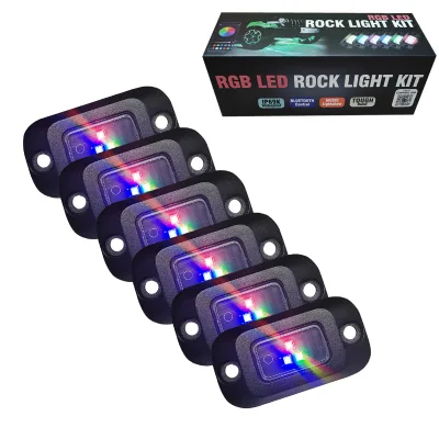 New RGB Underbody Lights Rock Lights 6 Pack Aluminum IP67 Waterproof 12V 25W for Off-Road Vehicles and Campers Retrofit/Upgrade