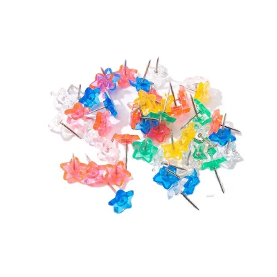 transparent clear colorful star shape plastic metal push pin drawing pin 50pcs in pp box decorate cork board thumbtack office pi
