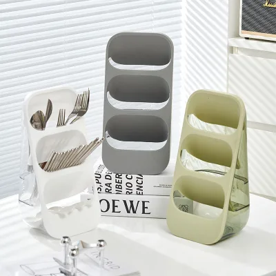 Three-layer Knife and Fork Rack, Kitchen Dust-proof Storage Rack, Three-compartment Desktop Storage Box
