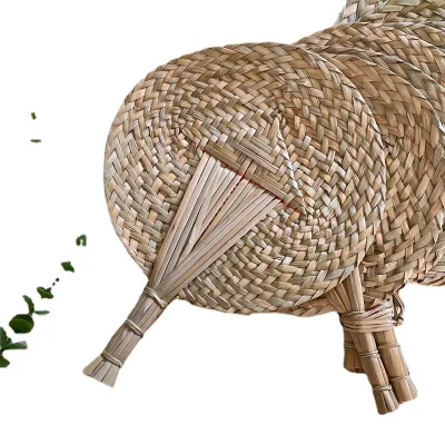 Handmade Natural Palm Leaf Grass Fan Folk Art Style Painted for Wedding Summer Cooling Farmhouse Wall Home Party Decoration