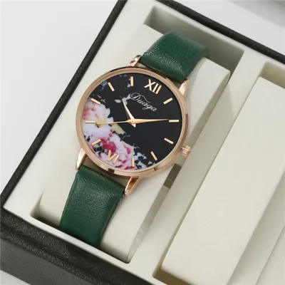 Watches Women Brand Leather Quartz Wristwatches Luxury Design Clock for Ladies Charm Flowers Dial Watch