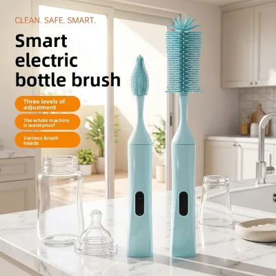 Popular WANDAI Portable Reversible Silicone Baby Bottle Cleaning Brush & Rack Blue Travel-Friendly New Design