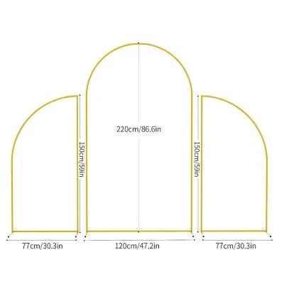 Wedding Props 3PCS Gold Curved Backdrop Stand Metal Wedding Arch Balloon Floral Frame for Party Ceremony Decor