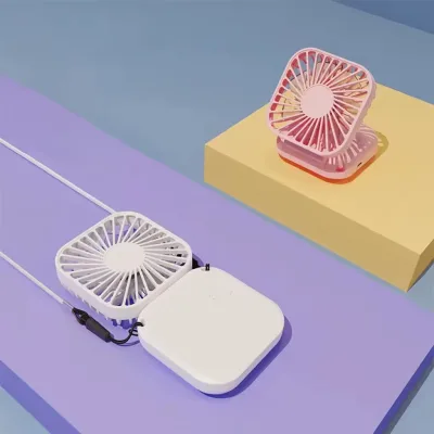 Portable USB Rechargeable Handheld Mini Fan with Foldable Design Quiet Strong Airflow Hanging Cord for Travel & Office Use
