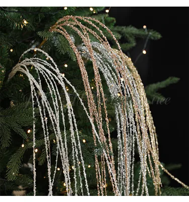 Glitter Christmas Branches Artificial Pine Sprays Xmas Tree Ornament Decor Holiday Berries Picks for Home Wedding Party