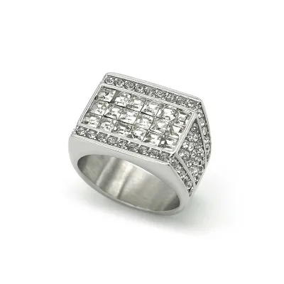 18K Gold Plated Full Diamond Band Ring Men Sparkle Rhinestone Crystal Vintage Ring for American