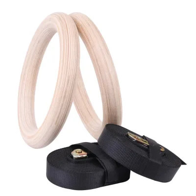 Get-Fit Adjustable Gym Wooden Gymnastic Rings Heavy-Duty Suspension Trainers for Pull Ups and Dips Workout Exercise