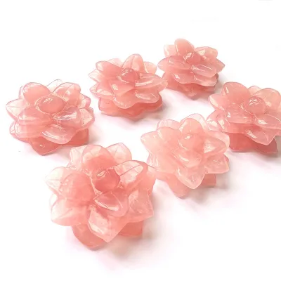 Crystal Rose Flower Natural Hand Carved Rose Quartz Crystal Lotus Flower for Home Decoration