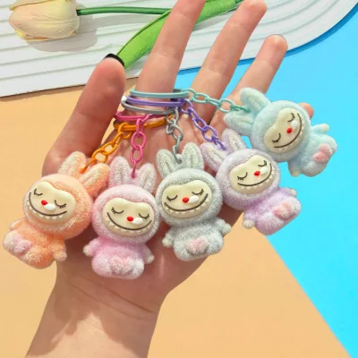 For labubu Keychain DIY Jewelry Accessories Three-dimensional Cartoon Rabbit Doll Cute Grain Trendy Toy Car Bag Pendant