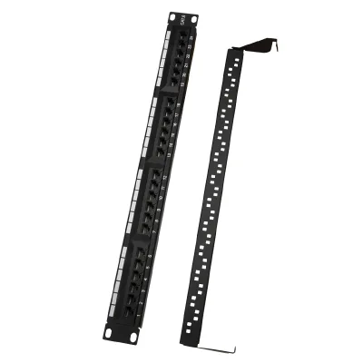 High Quality Black UTP 19"1U Cat5e/Cat6/Cat6A 24 Ports RJ45 SPCC Cable Management HY Connect Patch Panel