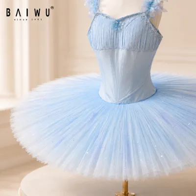 Custom Floral Strap Classical Ballet Pancake Tutu Costume for Stage Performance