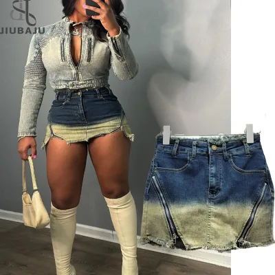 Sexy Denim High Waist Skirts Summer Streetwear Fashion Women Mini Bodycon Skirt With Zipper