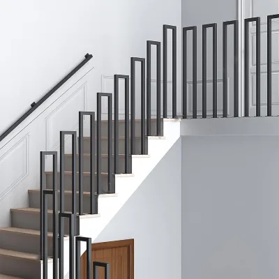 Reilbu Industrial U-Shaped Stair Handrail Stairs Railing Metal Handrail Picket Wrought Iron Stair Railing