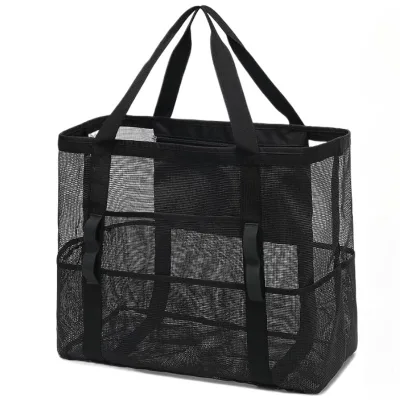 Nylon Mesh Beach Tote Bag Zippered Pockets Handle 42x20x39cm-Multi-Purpose for Family Pool Trips Travel Cruises-Modern