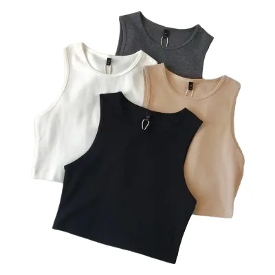European American Style Women's Summer Yoga Top Breathable Quick Dry High-Waisted Elastic Short Sleeveless Undershirt Thin Inner