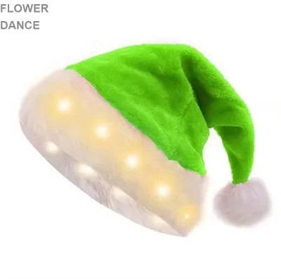 Promotion Party Items Christmas Hat Colorful LED Lights Plush Santa Hat Luminous Hats for Party Supplies