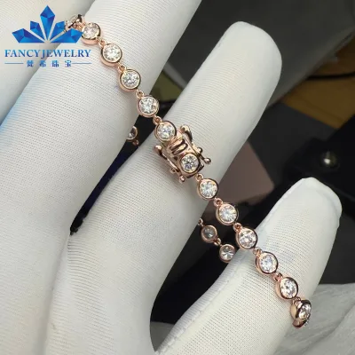High-Quality Custom Lab Grown Diamond Bracelet Elegant Style 14K Rose Gold Bubble-shaped Bezel Tennis Bracelet Design for Women