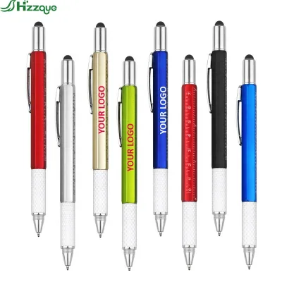 6-in-1 Yellow Plastic Ball Pen Novelty Business Touch Pen Multi-Function Tools Sports Pen Body 1.0mm Writing for Gift