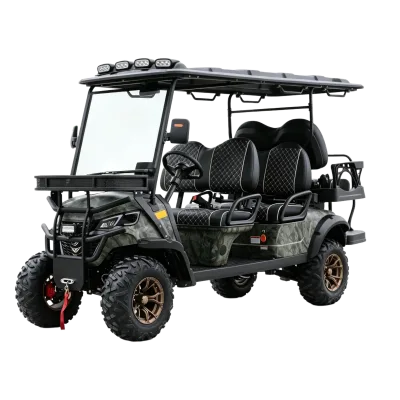 Off-Road Electric Hunting & Farm Utility Cart (Camouflage) with Lifted Suspension All Terrain Tires 2+2 / 4+2 Seat and Cargo Bed