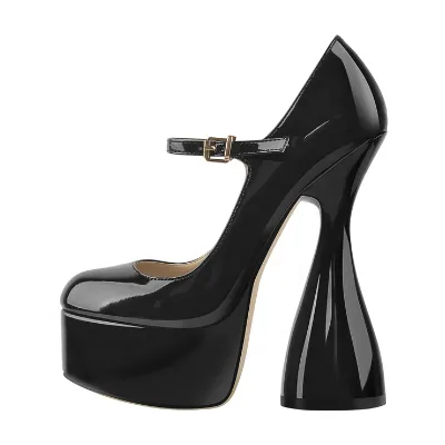 Black Color Buckle up Mary Jane Shoes for Girl with Small Leather Material Women Heels Pumps Private logo Add on Shoes Are Welc