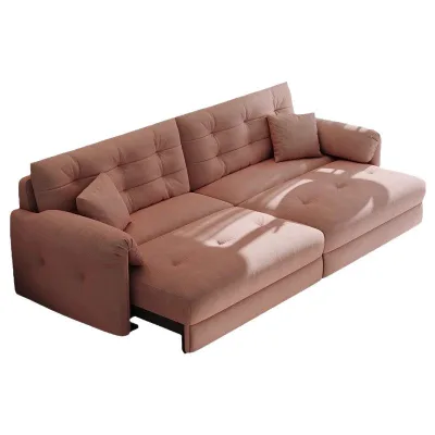Pull Out Sofa Bed 3 Seater Sleeper Convertible Tufted Tech Fabric Blush Pink Solid Wood Frame for Living Room Guest Schlafsofa