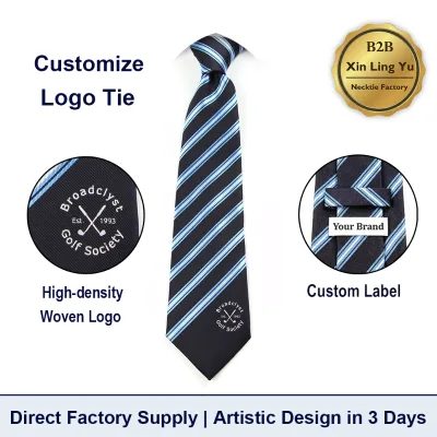 Custom Logo Tie Personalized Embroidered Necktie Stripes and Logo Ties Corbatas Personalizadas for Corporate Employee Uniform