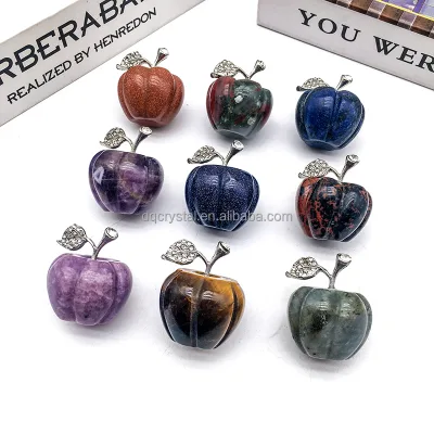 Wholesale Natural Crystal tiger Eye Pumpkin Figurine Hand Carved Small Amethyst Pumpkins for Halloween Decoration