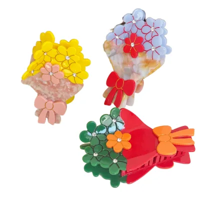 Hot Sale Luxury Large 10cm Pink Flower Hair Claw Clips Custom New Fashion Acetate Hair Accessories for Women and Girls