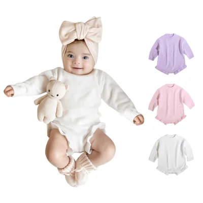Sweet Style Newborn Cotton Baby Rompers Clothes Sets Ruffles Long Sleeve Overalls Solid Girls Onesie