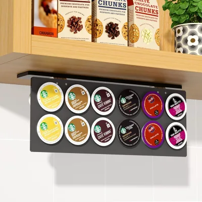 Acrylic Under Shelf Coffee Pod Storage Box Organizer 12 K Cup Capsules Holder Rack for Kitchen Cabinet