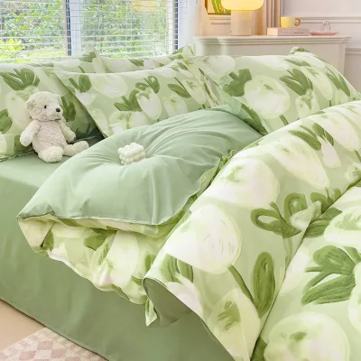 Luxury Embroidered 100% Cotton Sheets 4 Pcs Bedding Set Lucrication