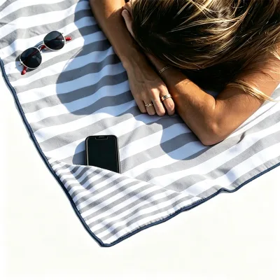 High Quality Rectangular Striped Microfiber Beach Towel, Digital Print Stylish Design With Pocket for Adult Beach