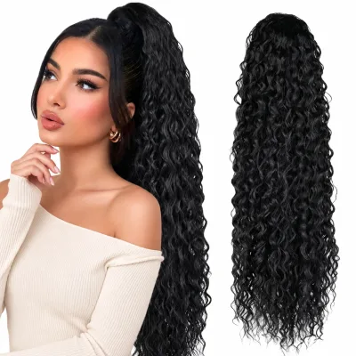 Women's European American-style Pre-Bonded High Temperature Fiber Curly Noodle-Texture Wig Ponytail; Mesh-Cap Drawstring FUJIA