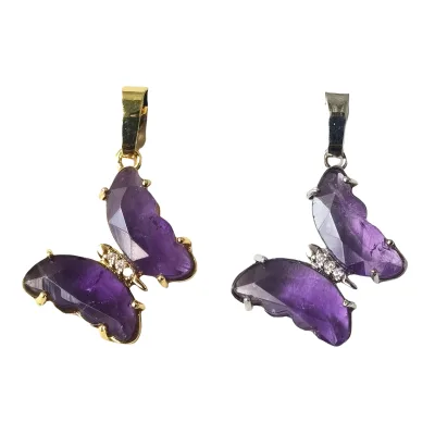 New Design Natural Amethyst Gemstone Butterfly Shaped Pendant Reiki Stone Daily Wear Pendant for Jewelry Making