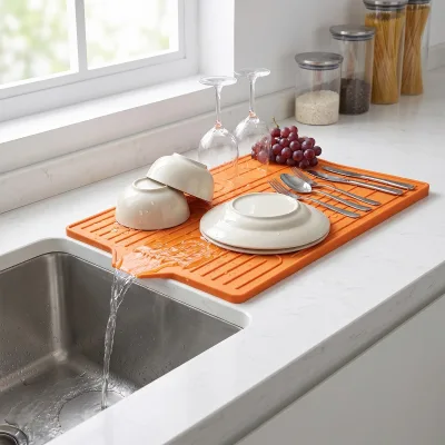 Silicone Square Non-Slip Draining Mat for Kitchen Countertop and Sink Modern Minimalist Design Water-Isolating Pad