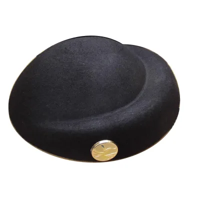 New Woman 100% Wool Airlines Stewardess Hat Solid Black Work Attendant Stage Performace Beret Caps With Hair Clip
