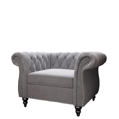 QHITTY Modern Velvet Chesterfield Accent Chair Tufted Back Living Room Furniture Grey Home Furniture